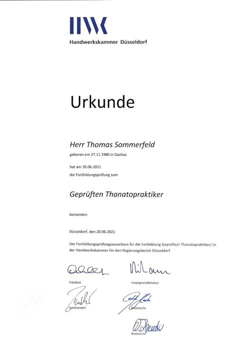 Thanatopraktiker Zertifikat